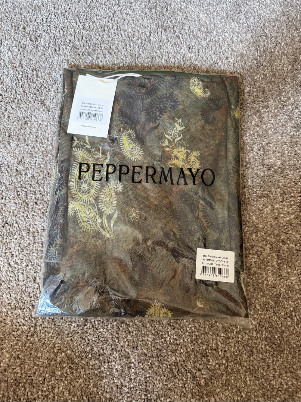 NWT Peppermayo Olive Green Paisley Cowl Maxi Dress Open Back Size 6 - Picture 3 of 4